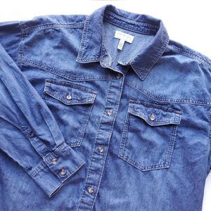 Sofia Jeans Long Sleeve Denim Shirt Womens L Boyfriend 100% Cotton Western